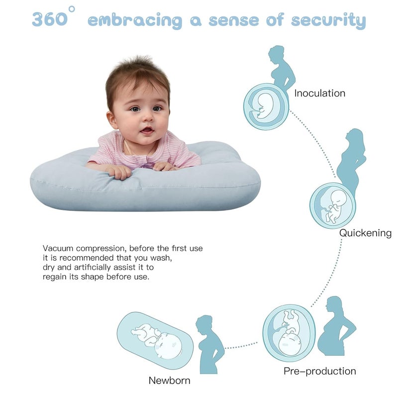 PGONEEE Baby Lounger for Newborn, Bionic Design Baby Lounger, Soft Organic Cotton Breathable Lounger for Infants 0-18 Months (Grayinsh Blue) - Image 5